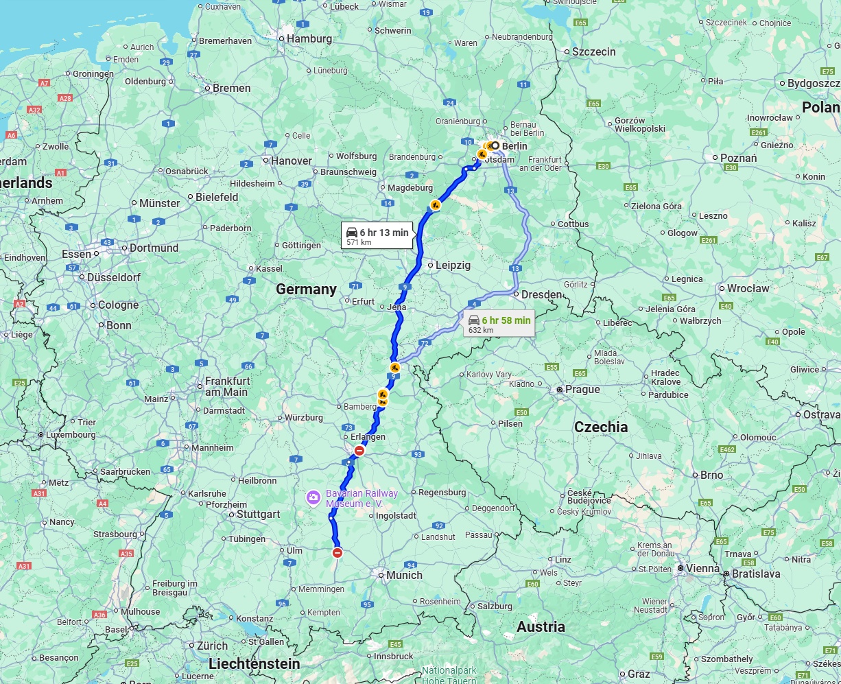 Anreise von Berlin Zu Augsburg Über via A9