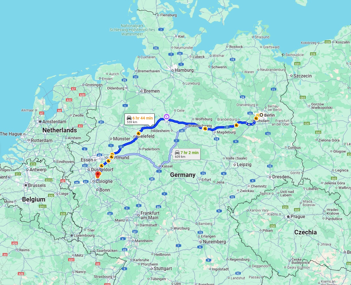 Anreise von Berlin Zu Bergisch Gladbach Über via A2