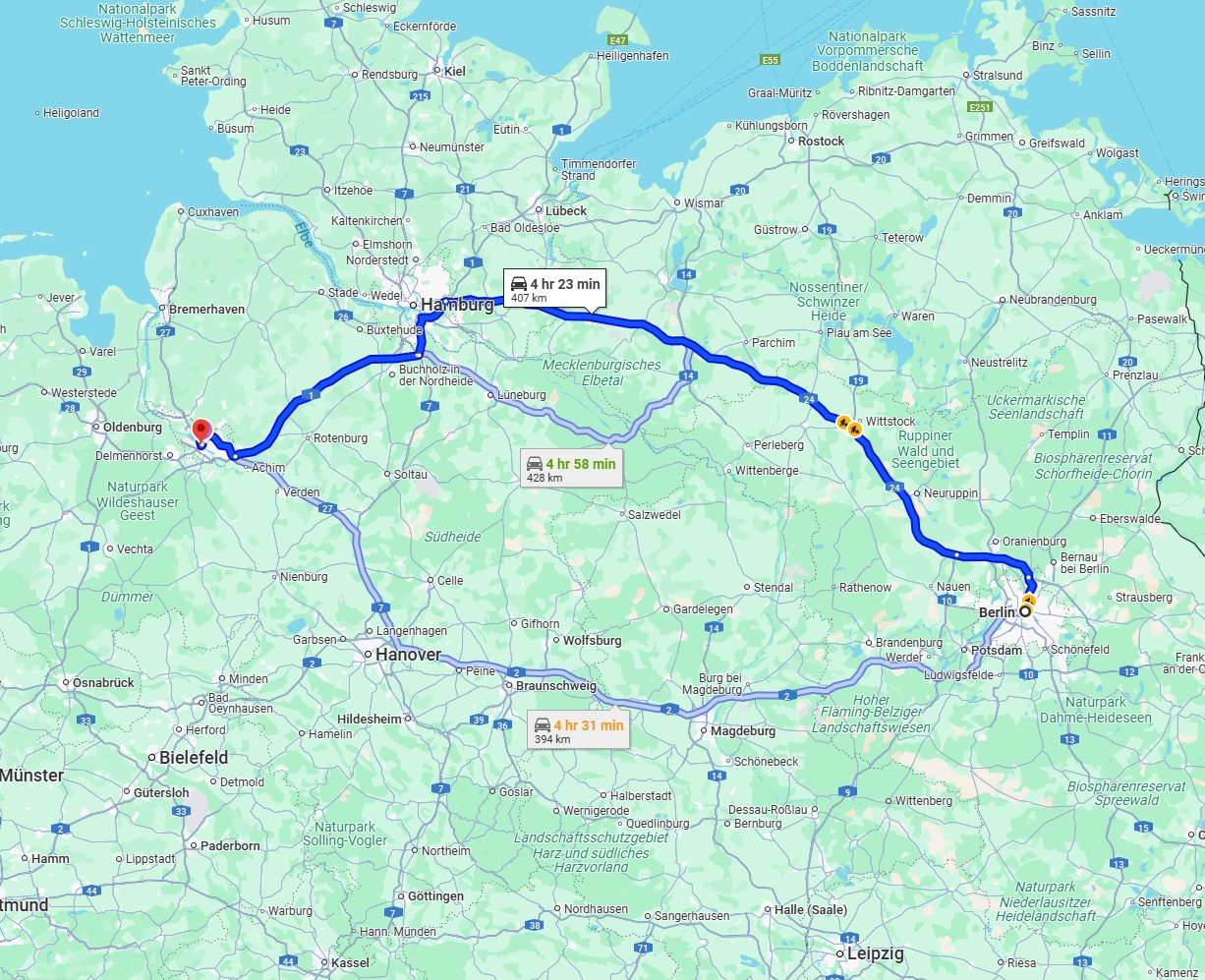 Anreise von Berlin Zu Bremen Über via A24 and A1
