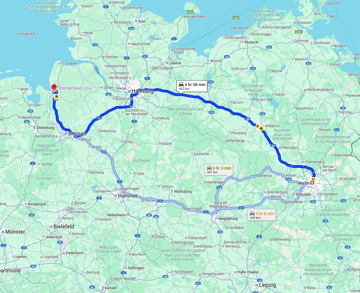 Anreise von Berlin Zu Bremerhaven Über via A24