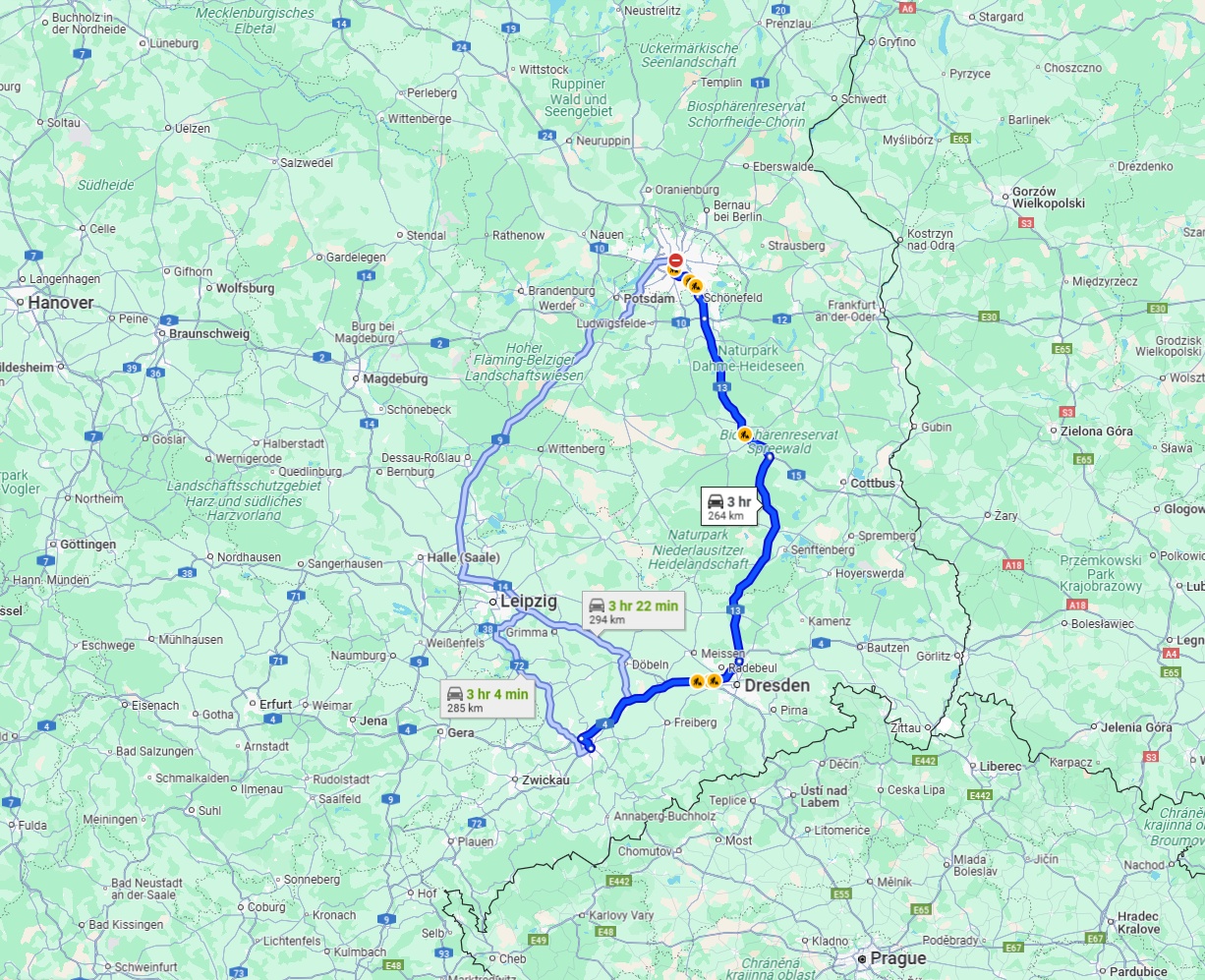 Anreise von Berlin Zu Chemnitz Über via A13 and A4