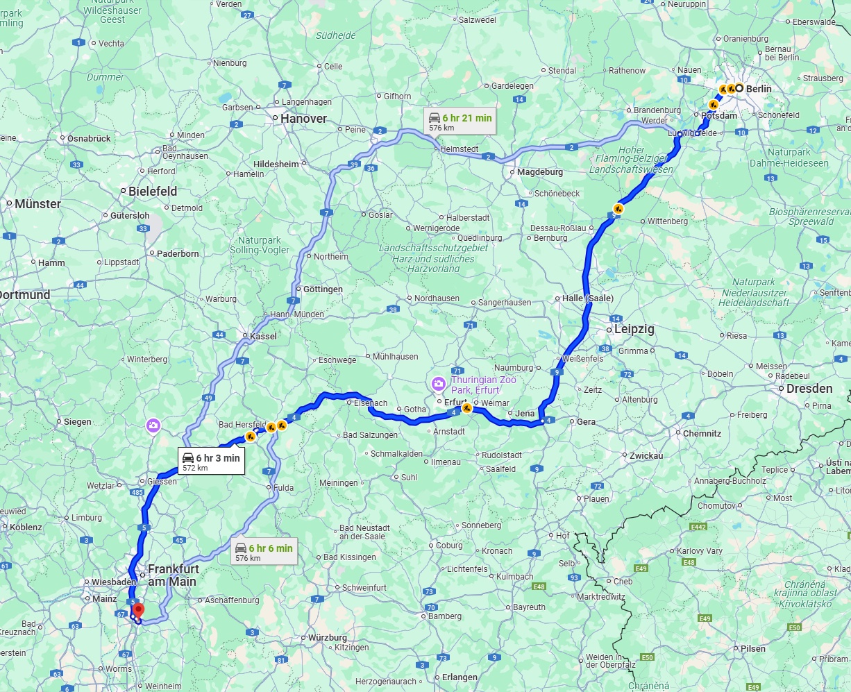 Anreise von Berlin Zu Darmstadt Über via A9, A4 and A5