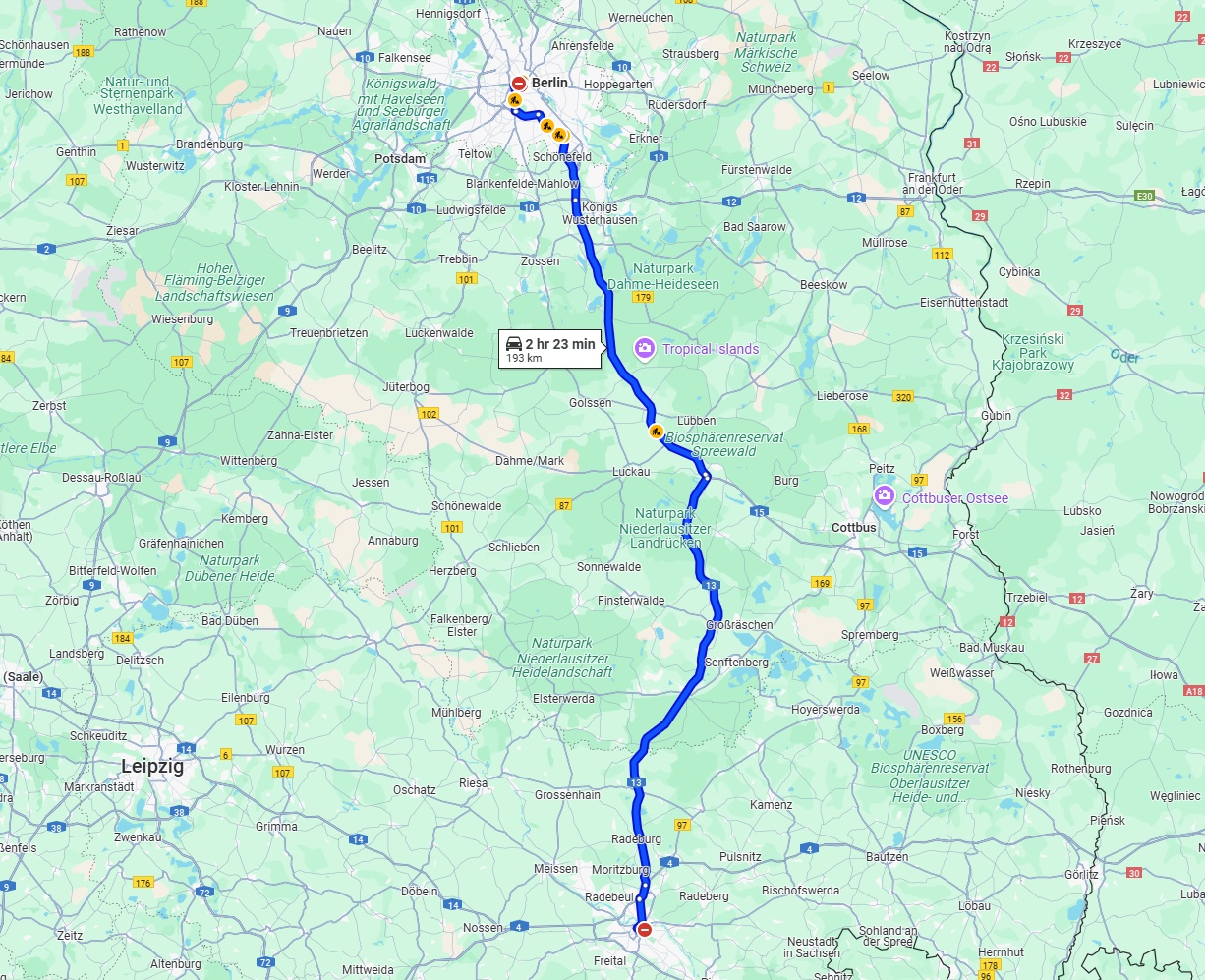 Anreise von Berlin Zu Dresden Über via A13