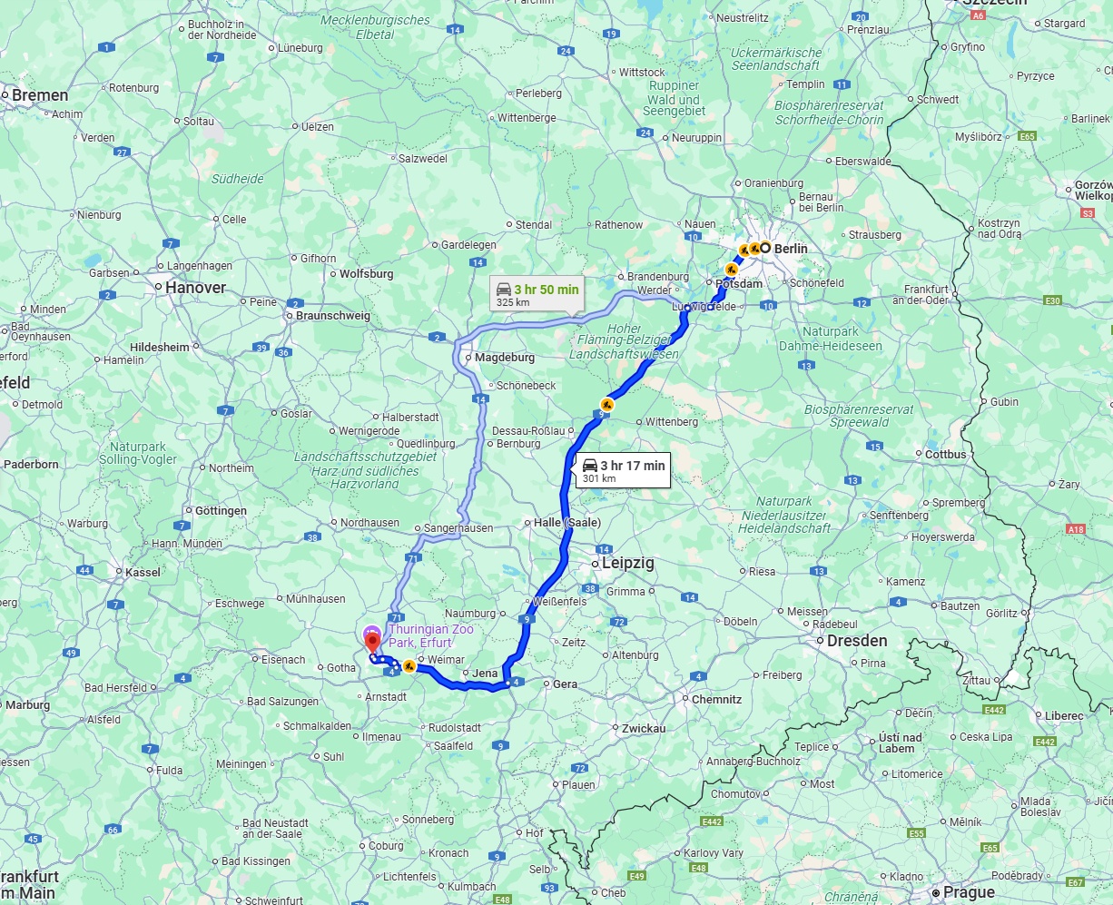 Anreise von Berlin Zu Erfurt Über via A9