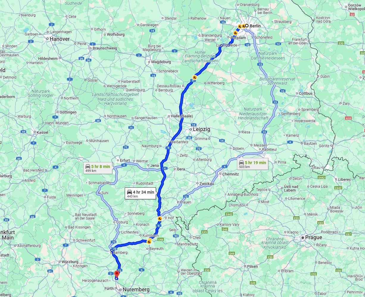 Anreise von Berlin Zu Erlangen Über via A9