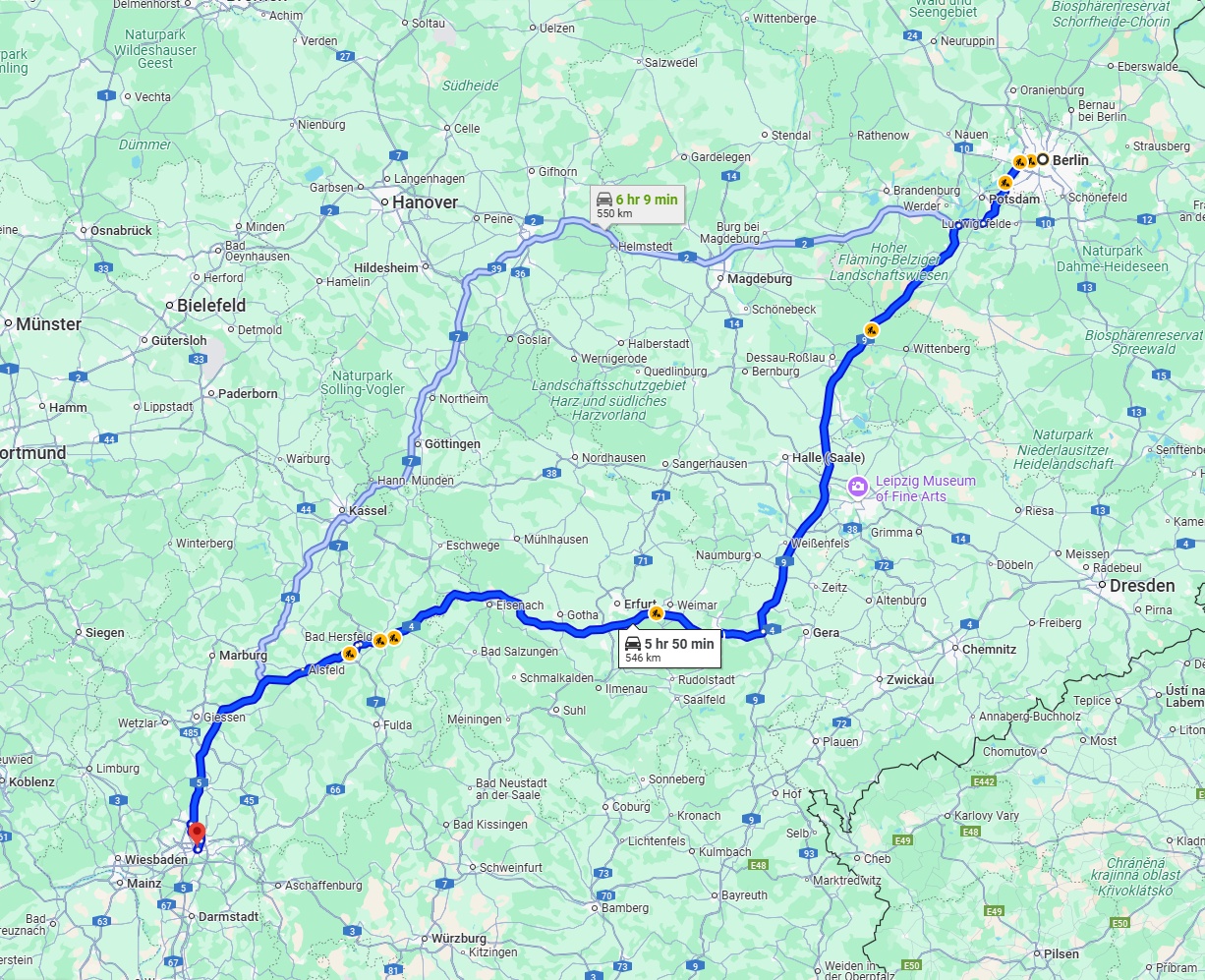 Anreise von Berlin Zu Frankfurt am Main Über via A9 and A4