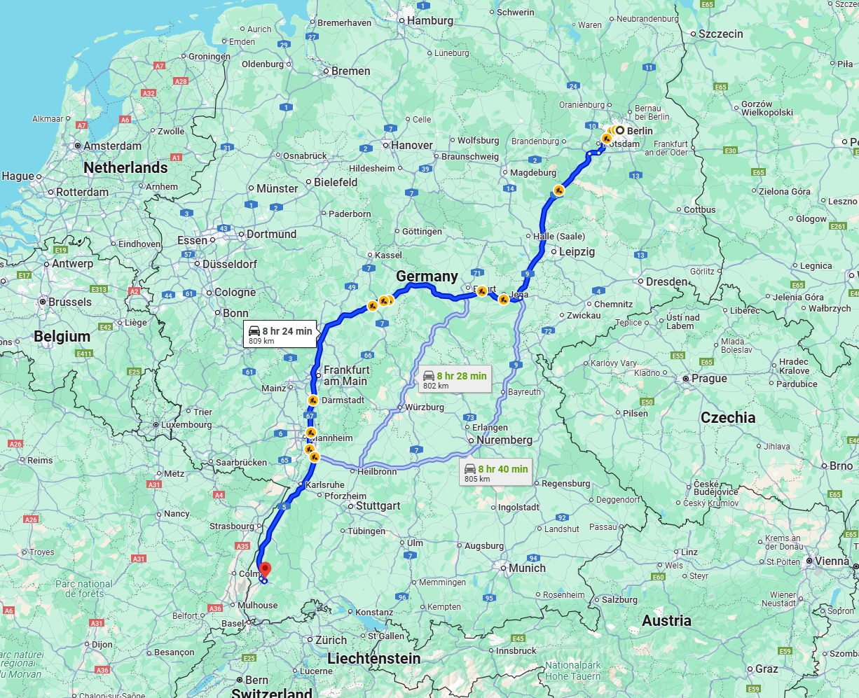 Anreise von Berlin Zu Freiburg im Breisgau Über via A5