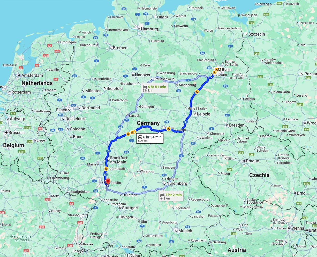 Anreise von Berlin Zu Heidelberg Über via A9 and A4