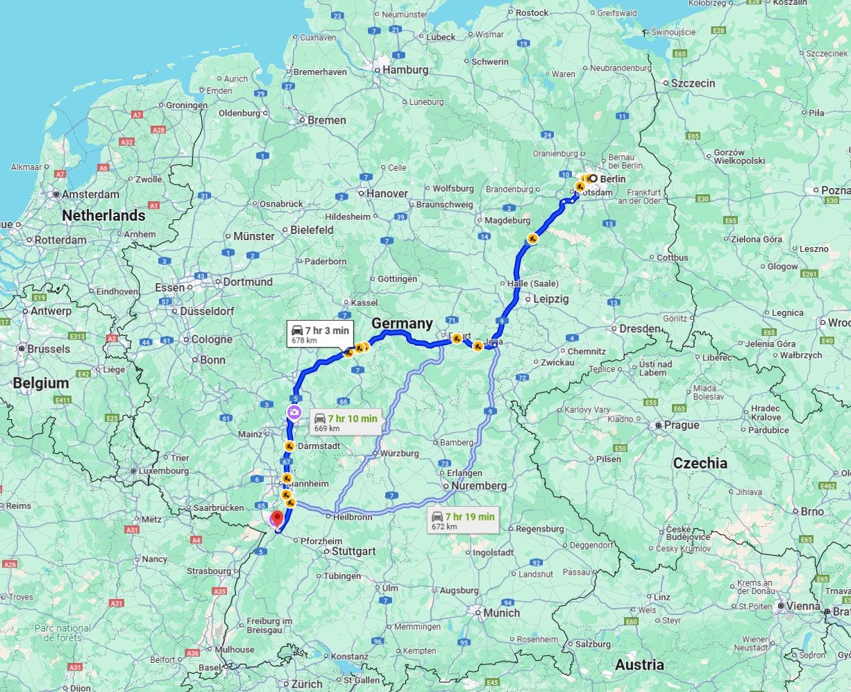 Anreise von Berlin Zu Karlsruhe Über via A9, A4 and A5