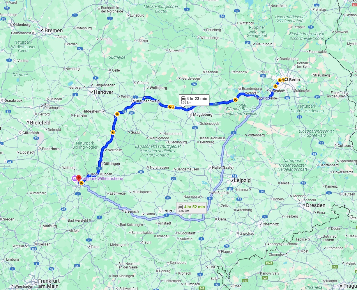 Anreise von Berlin Zu Kassel Über via A2 and A7