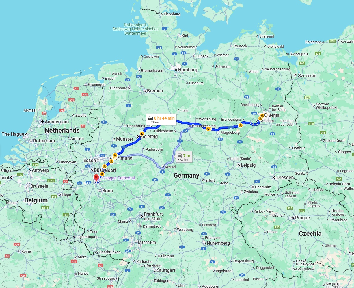 Anreise von Berlin Zu Köln Über via A2