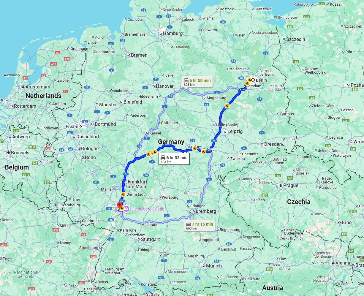 Anreise von Berlin Zu Mannheim Über via A9 and A4