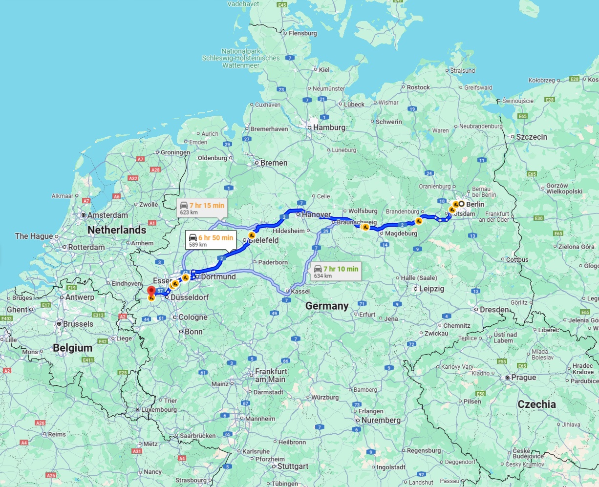 Anreise von Berlin Zu Mönchengladbach Über via A2