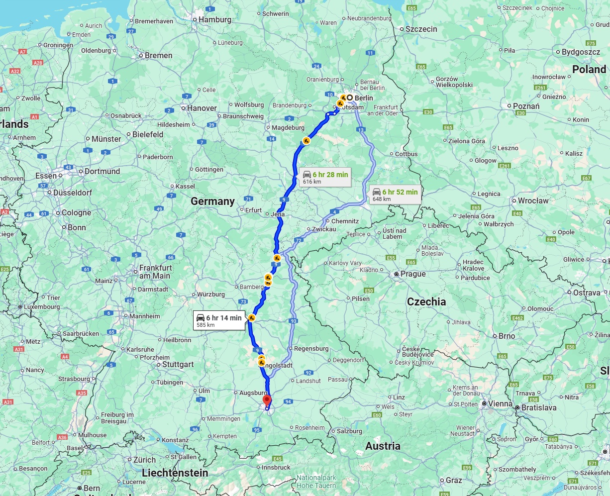 Anreise von Berlin Zu München Über via A9