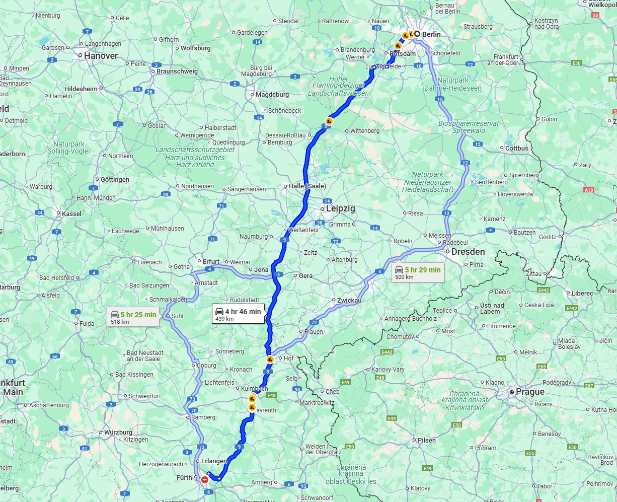 Anreise von Berlin Zu Nürnberg Über via A9