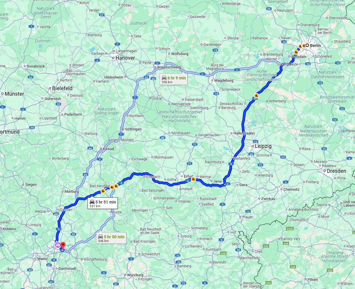 Anreise von Berlin Zu Offenbach am Main Über via A9 and A4