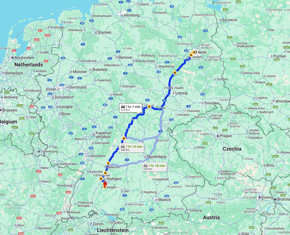 Anreise von Berlin Zu Reutlingen Über via A9