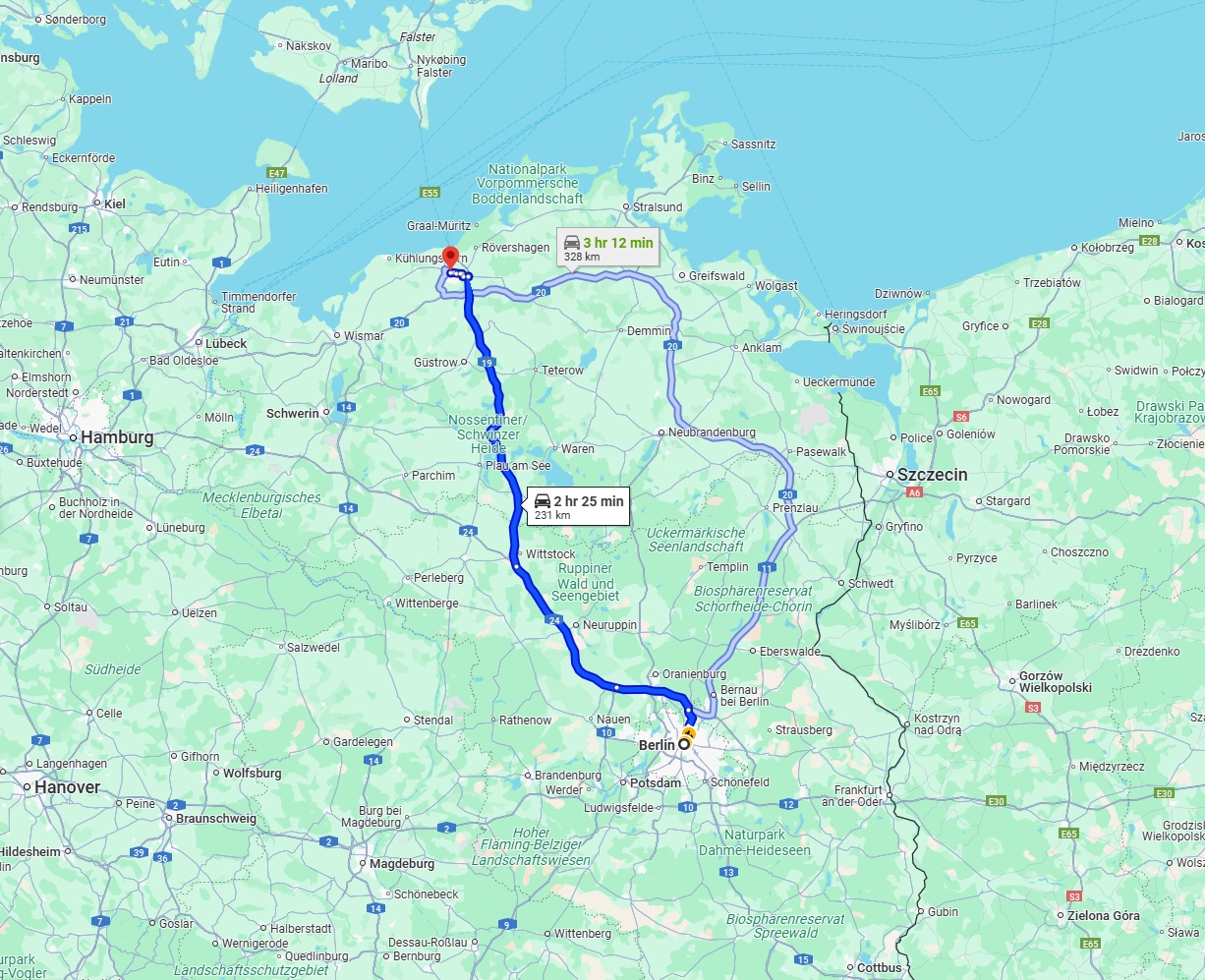 Anreise von Berlin Zu Rostock Über via A24 and A19