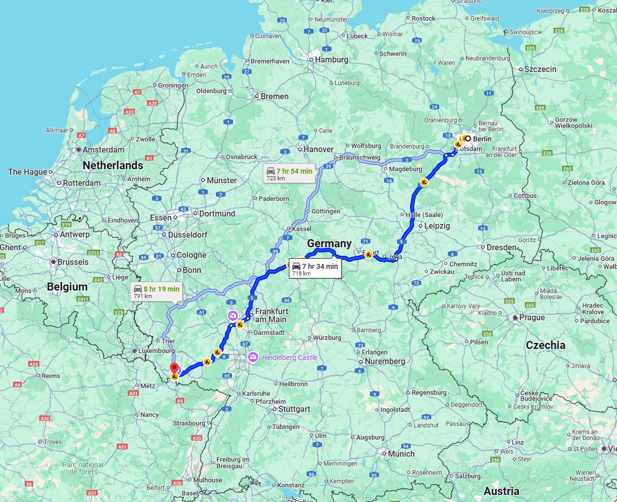Anreise von Berlin Zu Saarbrücken Über via A9 and A4