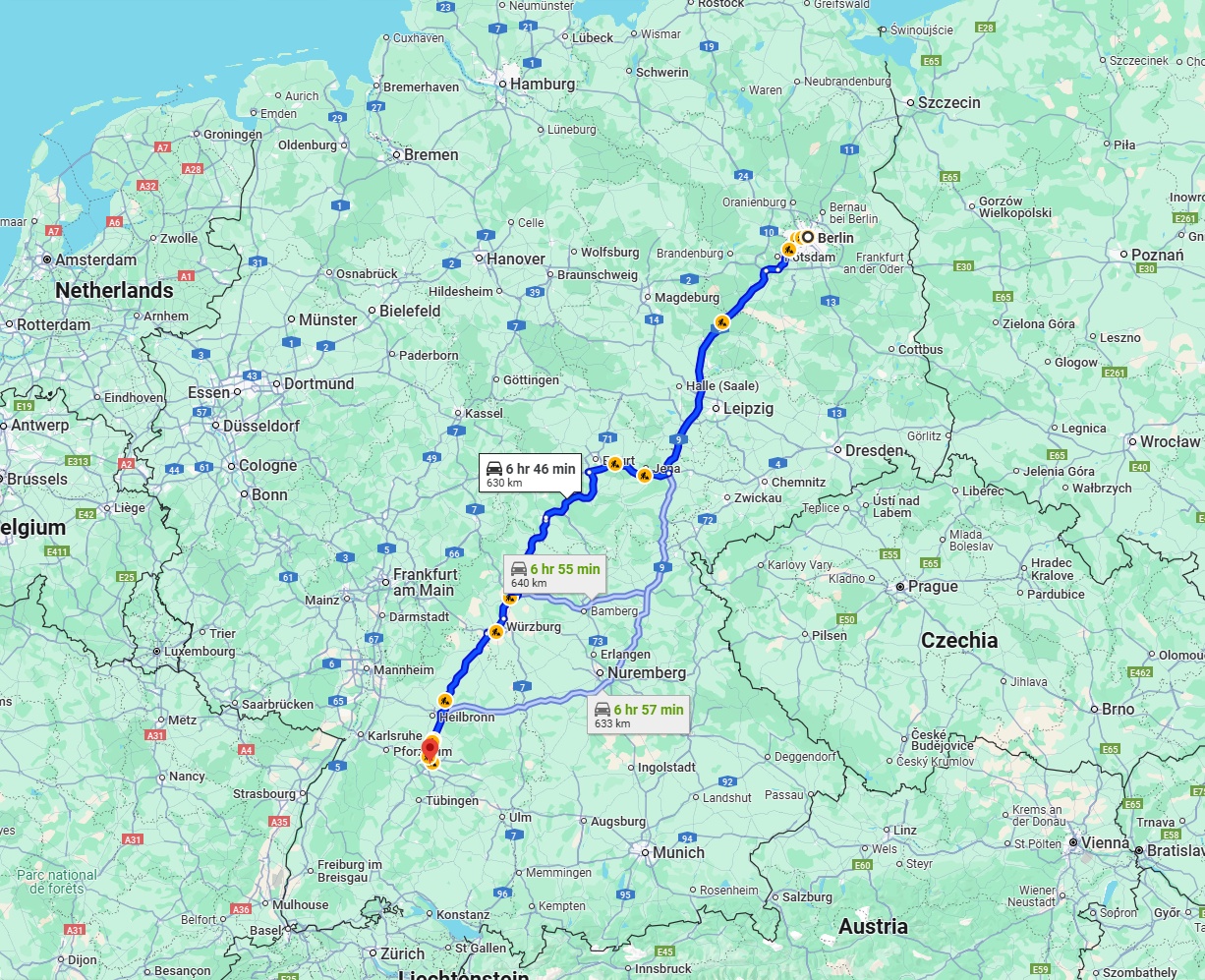 Anreise von Berlin Zu Stuttgart Über via A9