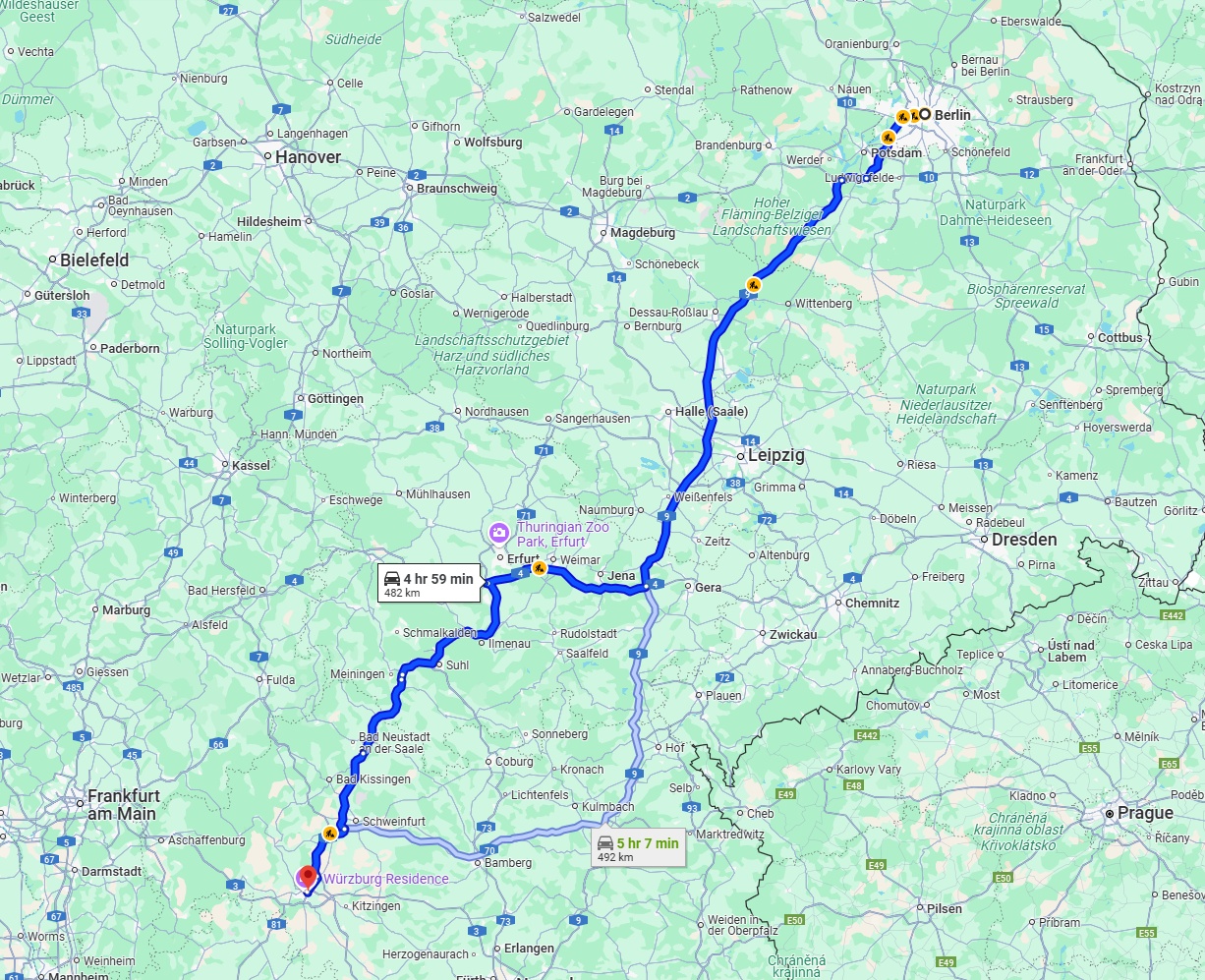 Anreise von Berlin Zu Würzburg Über via A9 and A71