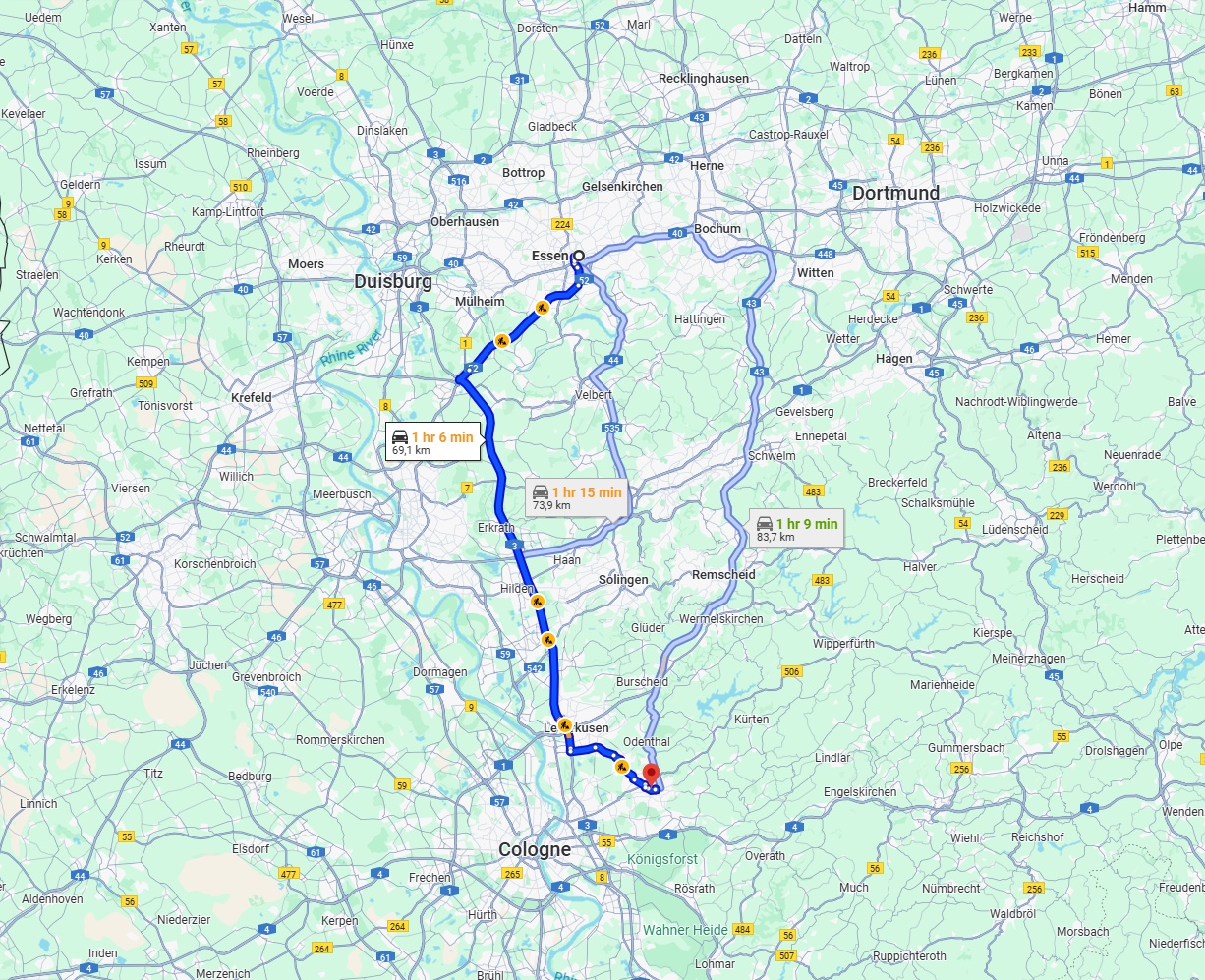 Anreise von Essen Zu Bergisch Gladbach Über via A3