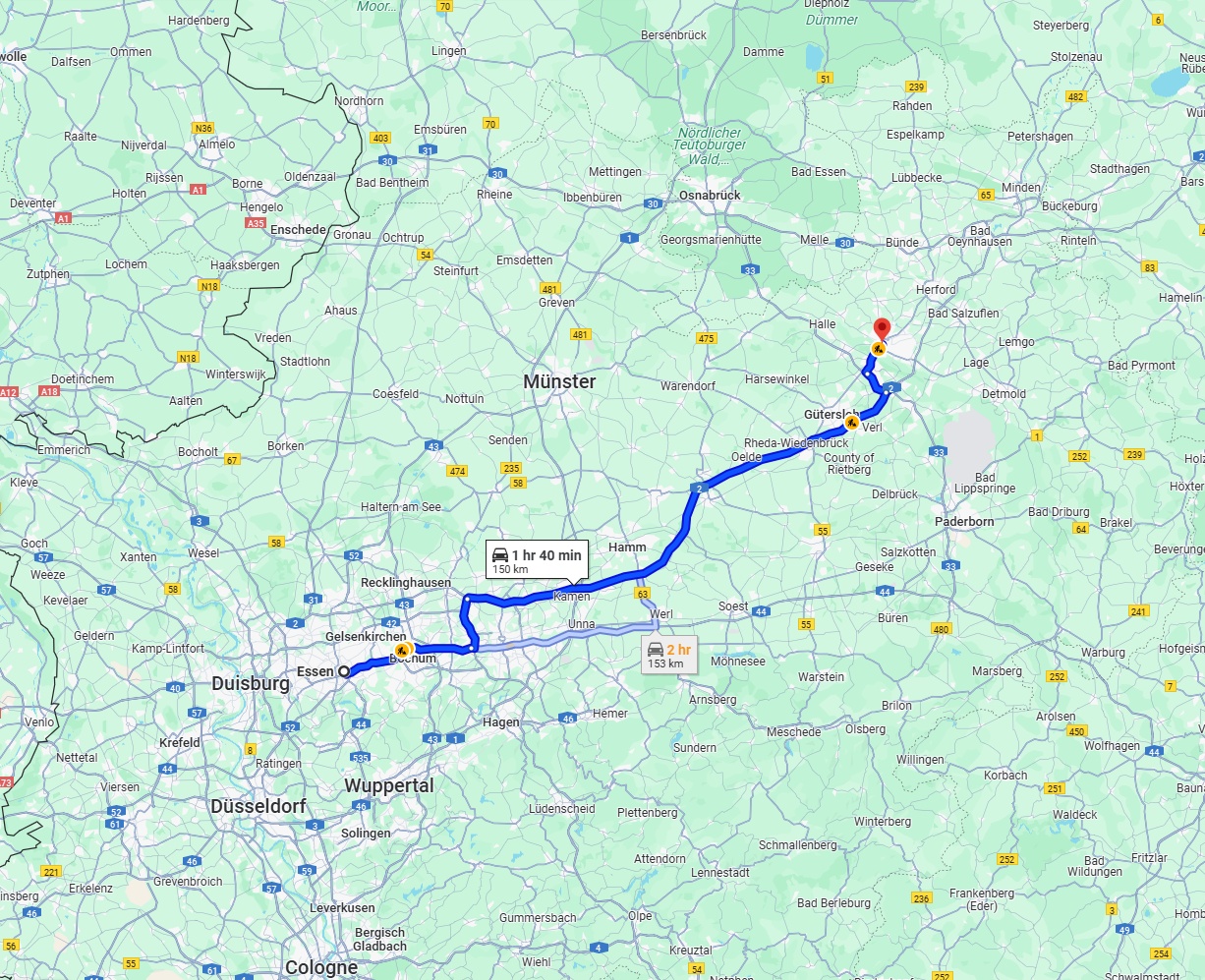 Anreise von Essen Zu Bielefeld Über via A2