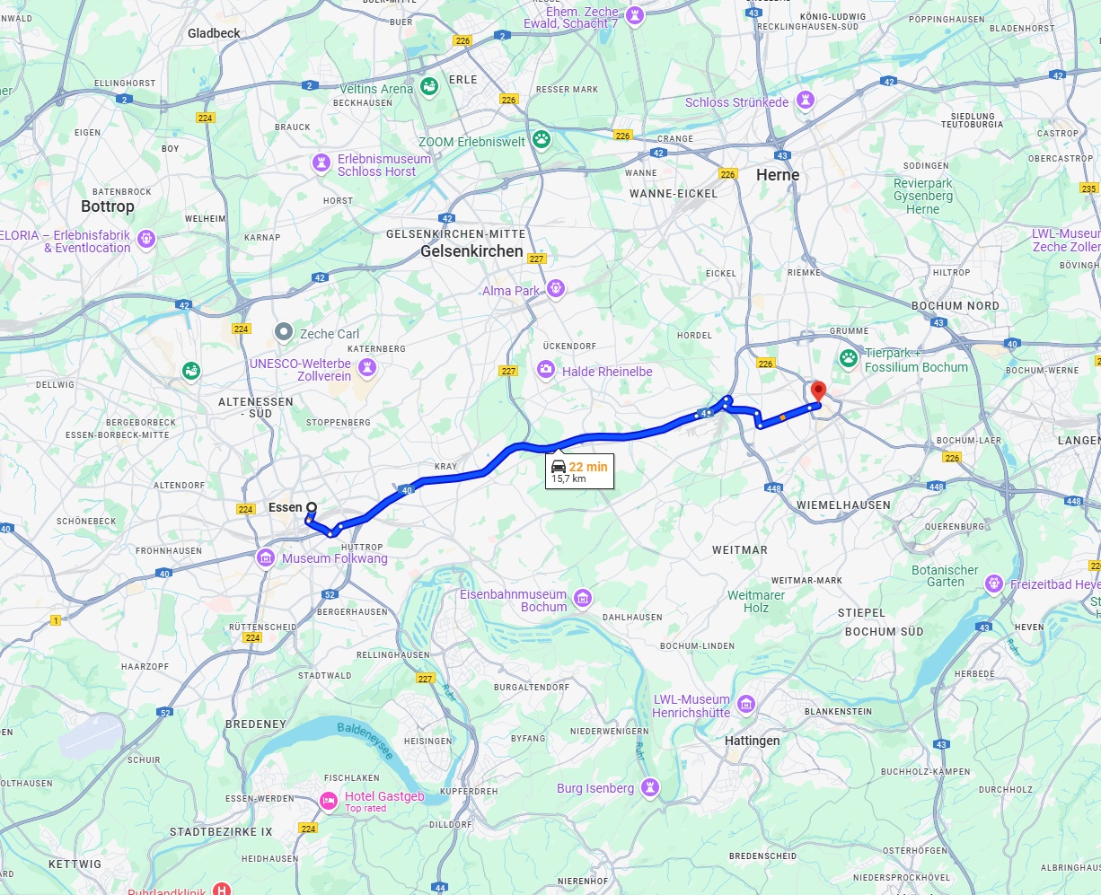 Anreise von Essen Zu Bochum Über via A40