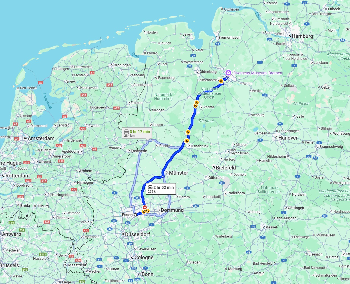 Anreise von Essen Zu Bremen Über via A43 and A1