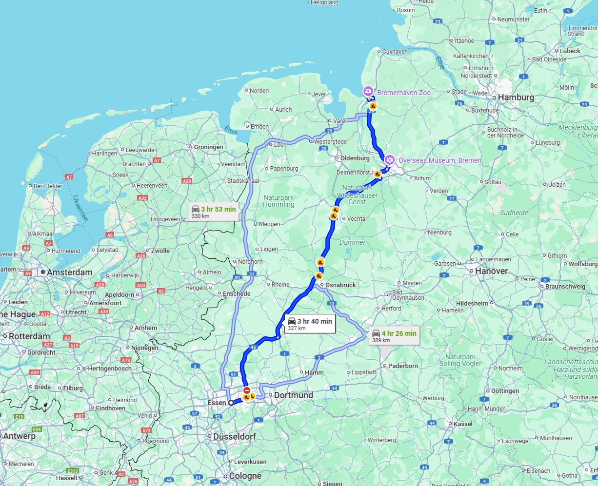 Anreise von Essen Zu Bremerhaven Über via A1