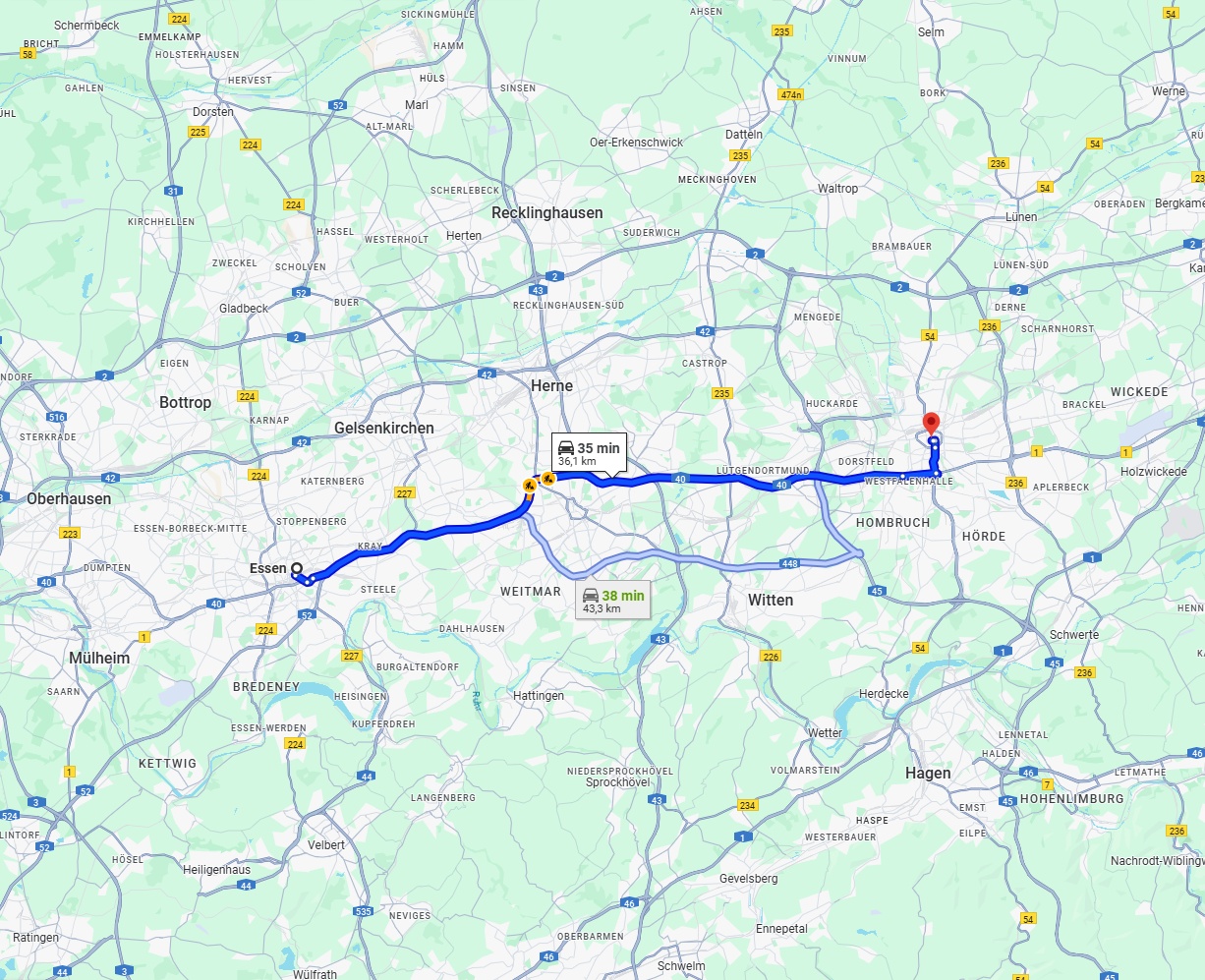 Anreise von Essen Zu Dortmund Über via A40