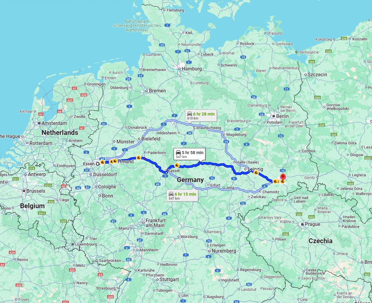 Anreise von Essen Zu Dresden Über via A44 and A38