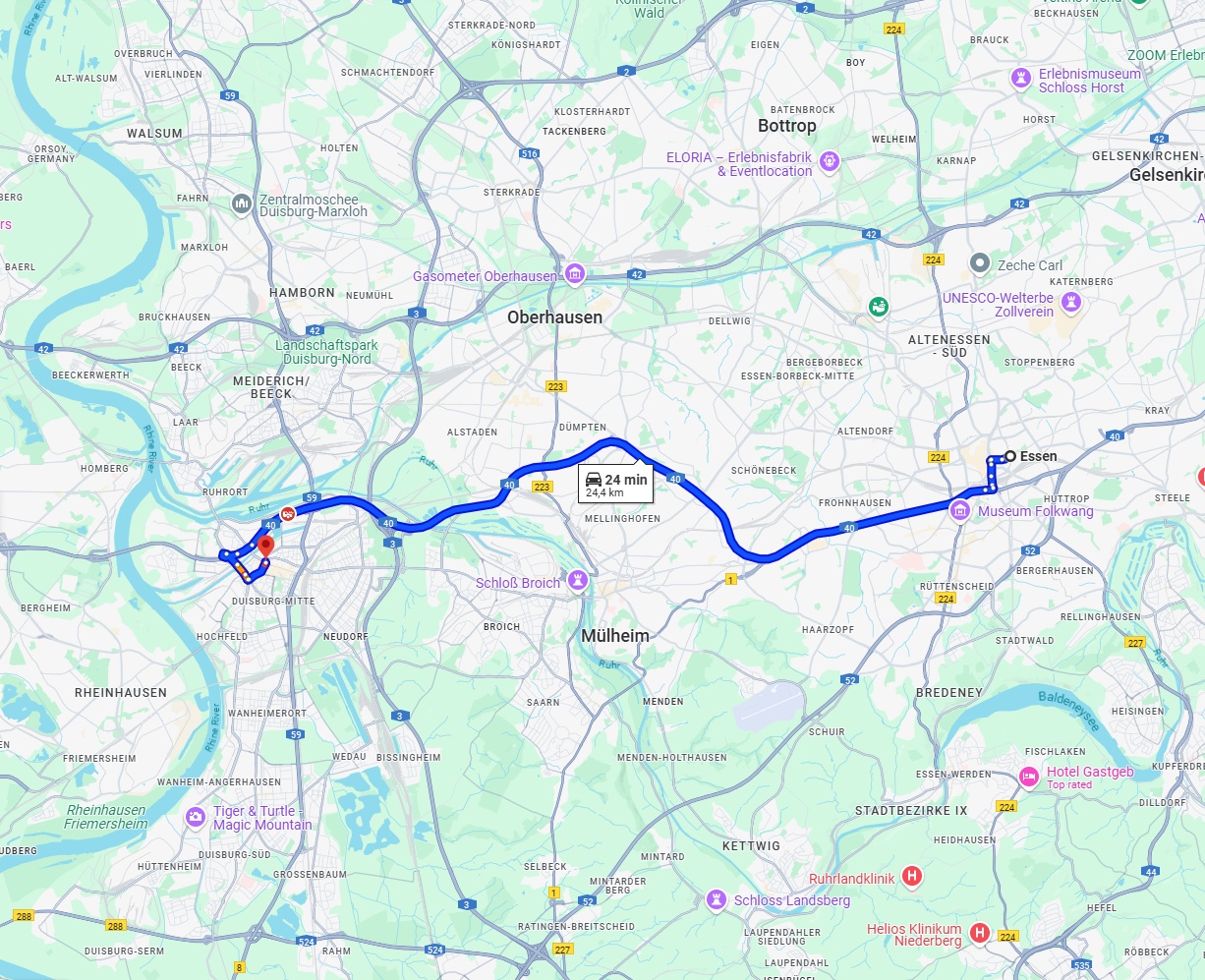 Anreise von Essen Zu Duisburg Über via A40