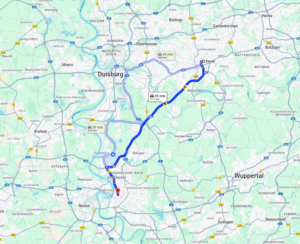 Anreise von Essen Zu Düsseldorf Über via A52