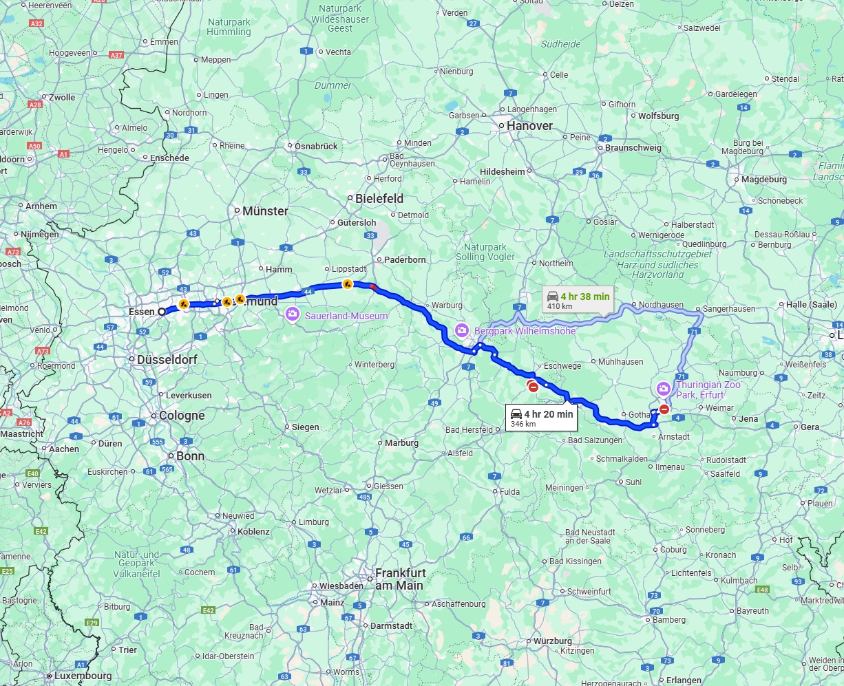 Anreise von Essen Zu Erfurt Über via A44