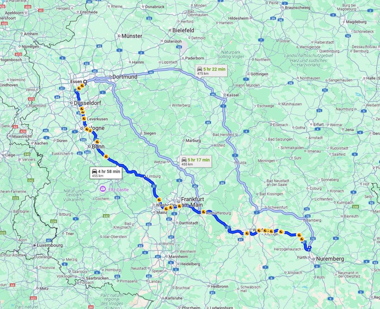 Anreise von Essen Zu Erlangen Über via A3
