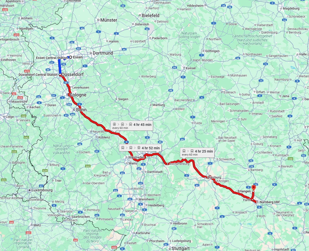 Anreise von Essen Zu Erlangen Über 