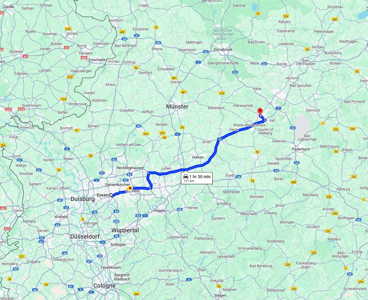 Anreise von Essen Zu Gütersloh Über via A2