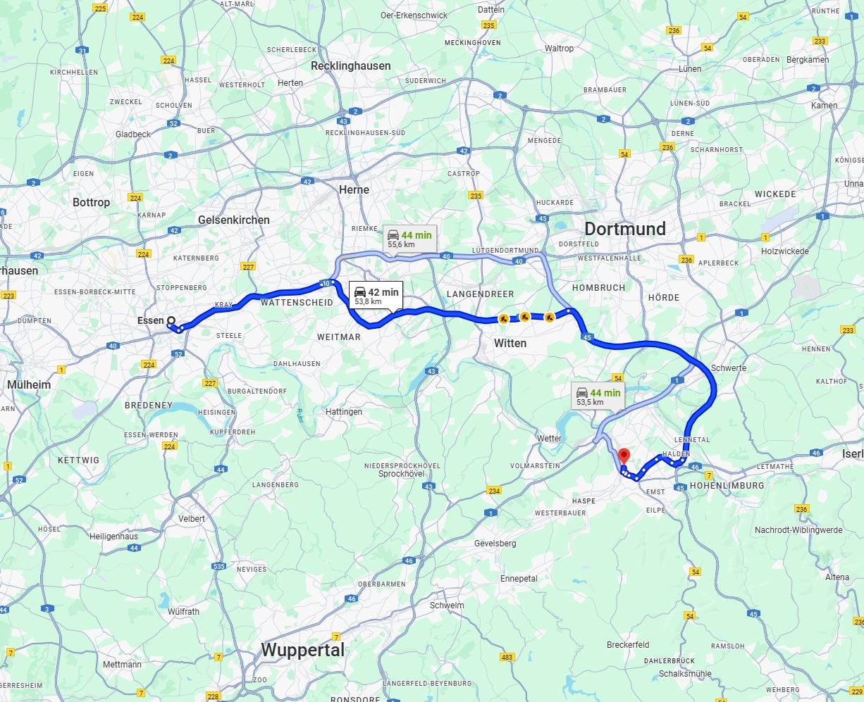 Anreise von Essen Zu Hagen Über via A448 and A45