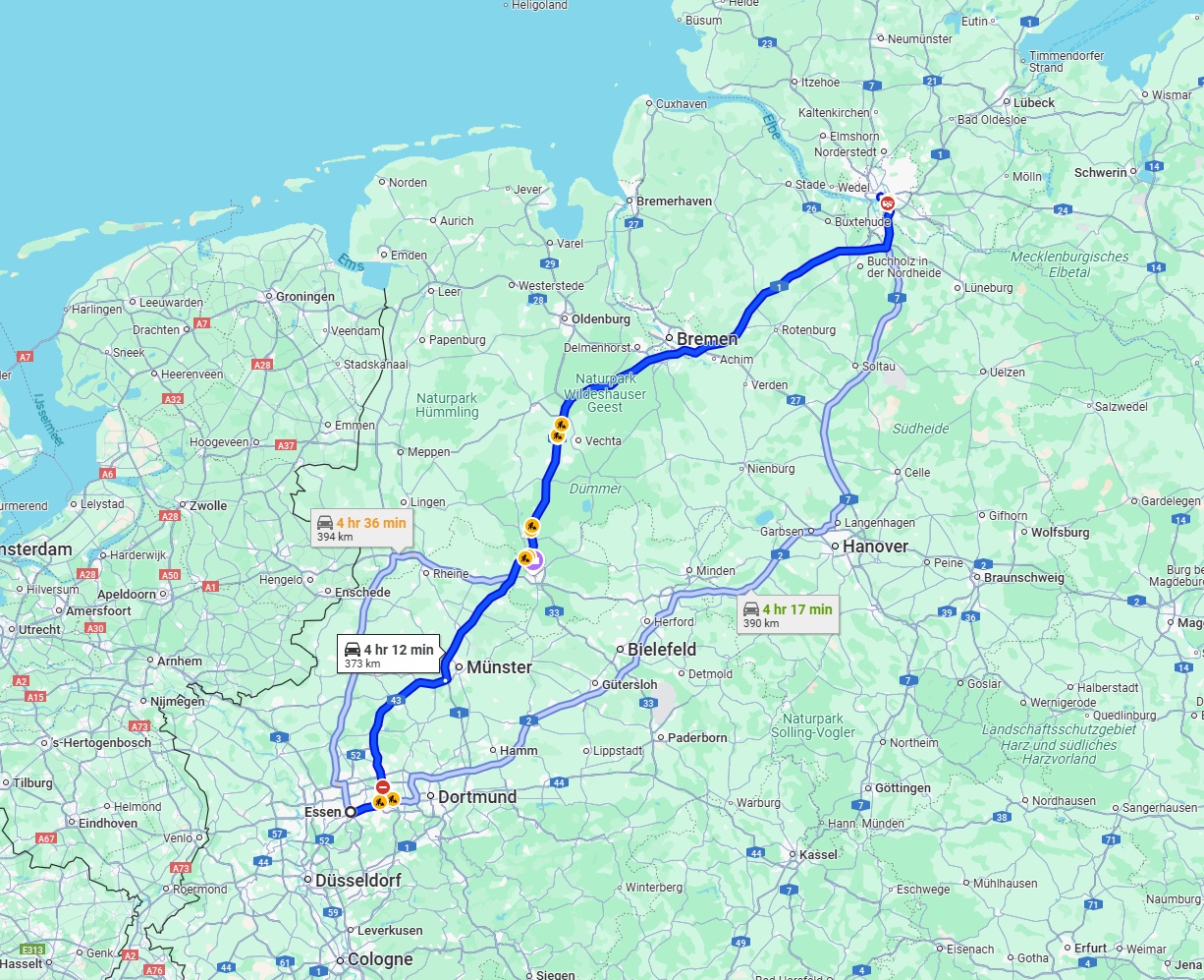 Anreise von Essen Zu Hamburg Über via A1