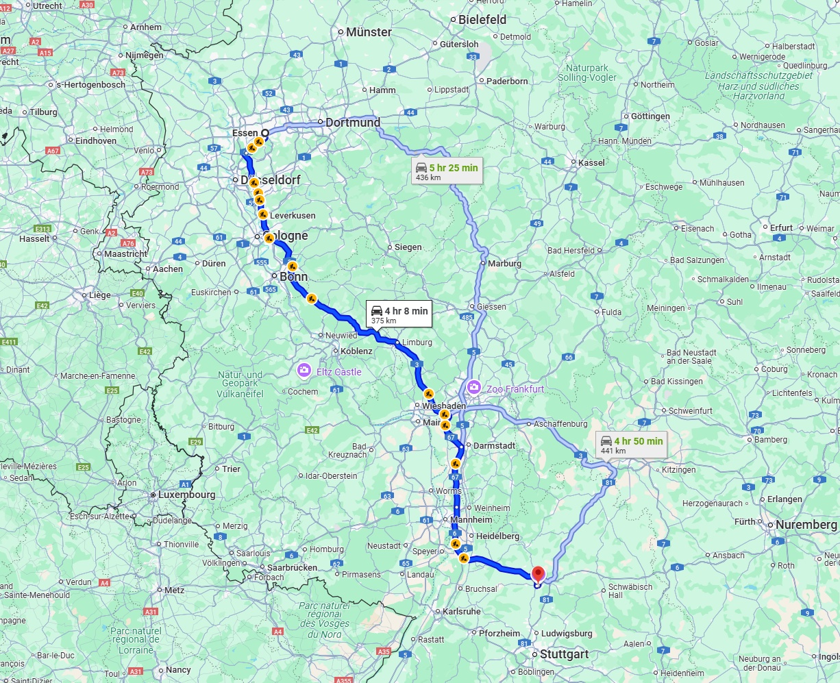 Anreise von Essen Zu Heilbronn Über via A3