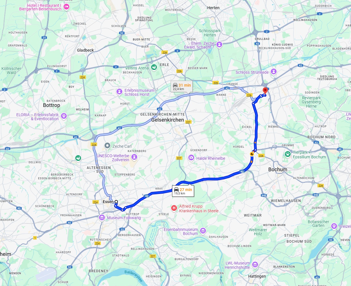 Anreise von Essen Zu Herne Über via A40