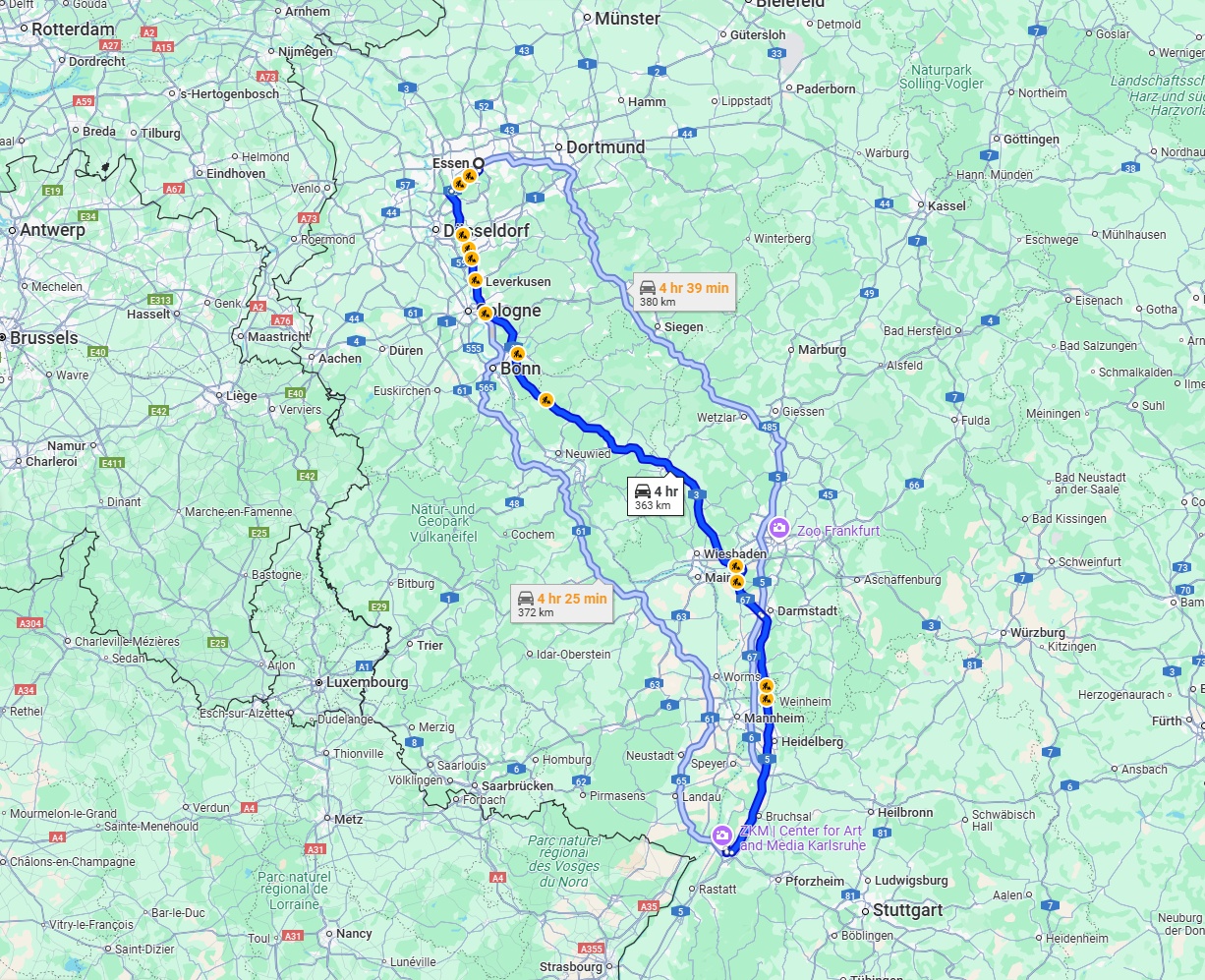 Anreise von Essen Zu Karlsruhe Über via A3 and A5