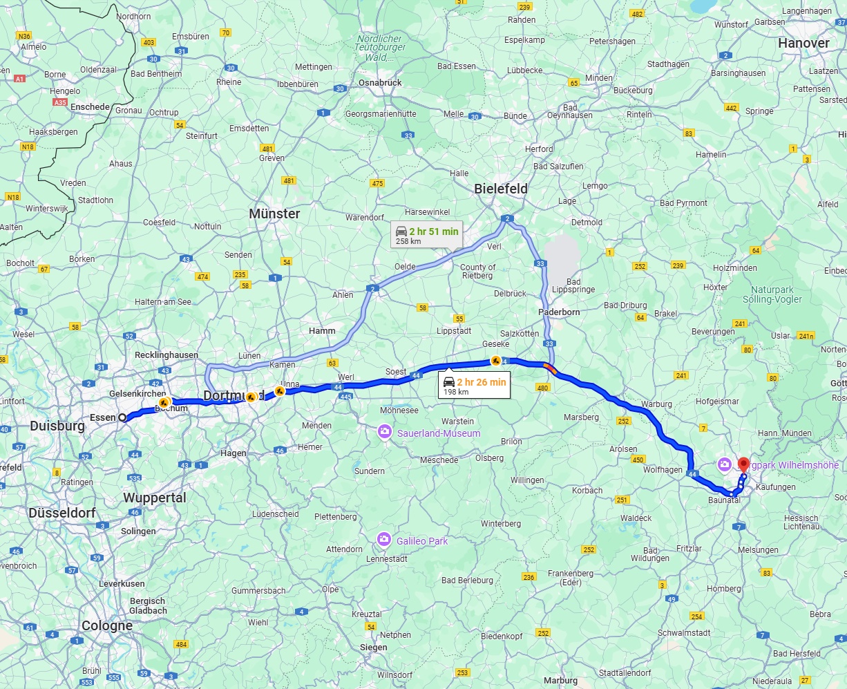 Anreise von Essen Zu Kassel Über via A44