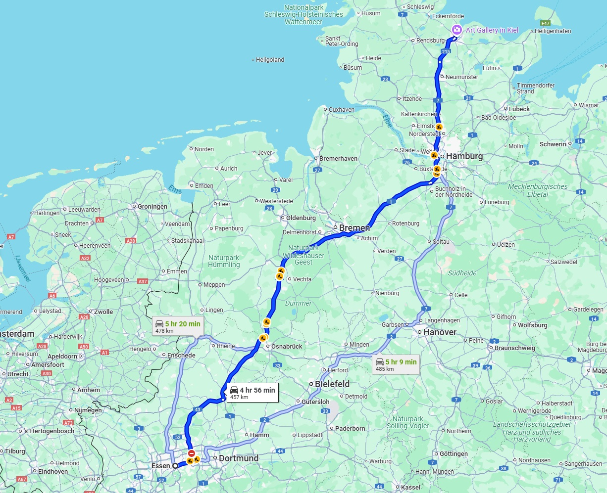 Anreise von Essen Zu Kiel Über via A1
