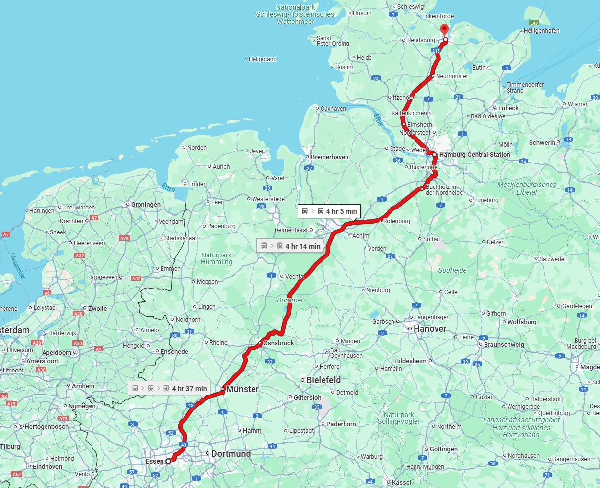 Anreise von Essen Zu Kiel Über 