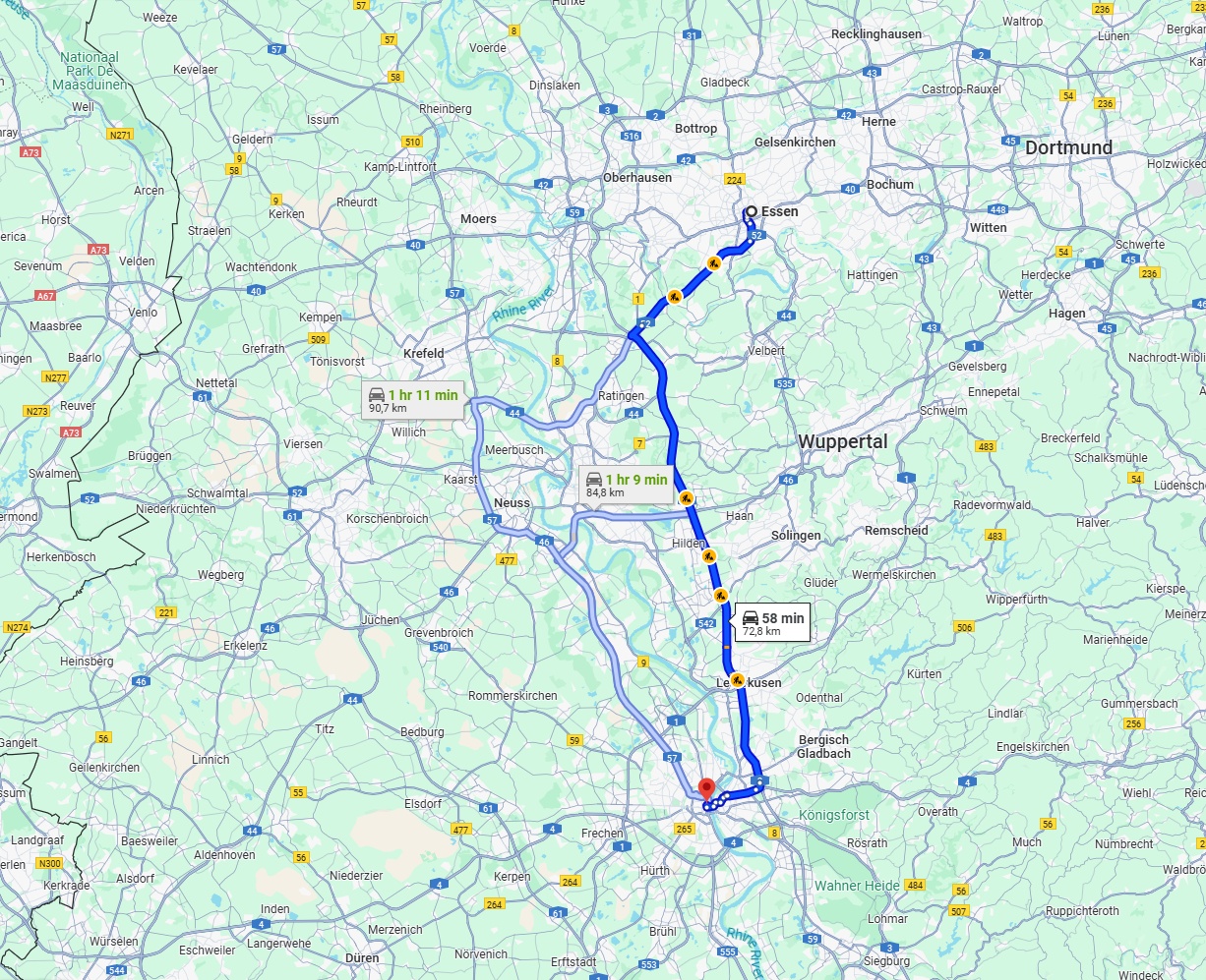 Anreise von Essen Zu Köln Über via A3
