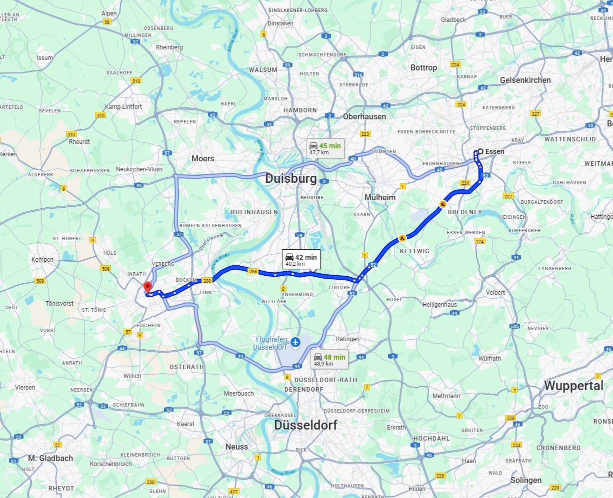 Anreise von Essen Zu Krefeld Über via A52