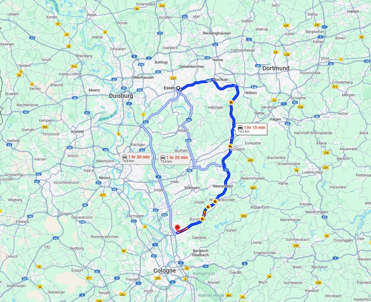 Anreise von Essen Zu Leverkusen Über via A1