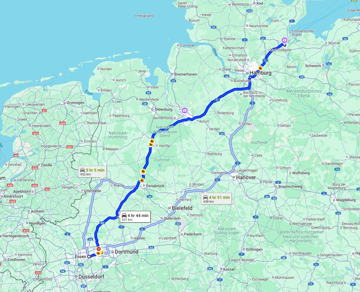 Anreise von Essen Zu Lübeck Über via A1